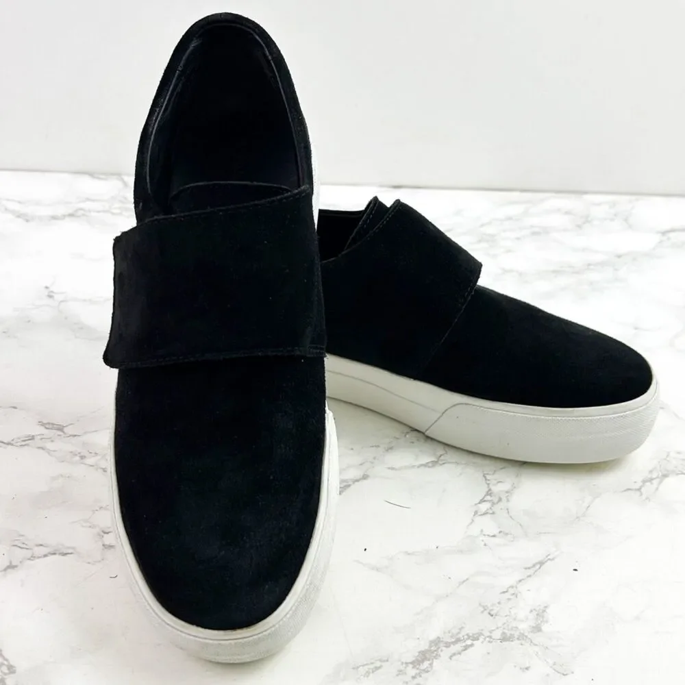 Vince. Cage Suede Leather Platform Sneakers (7.5) in Black Velcro Slip-On Loafer